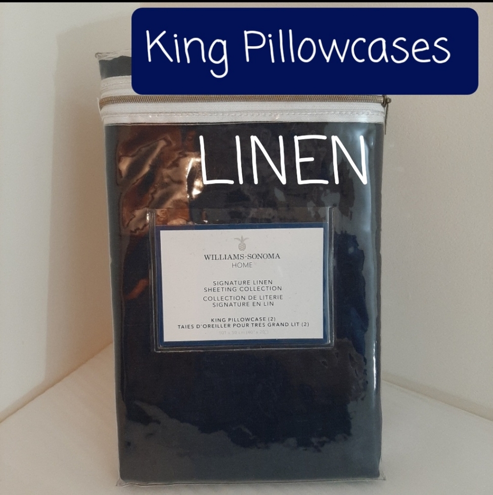 **WILLIAMS SONOMA Linen King Pillowcase Pair Navy Blue